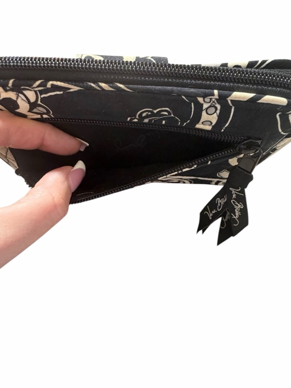 Vera Bradley Black and Cream Floral Quilted Zip Wallet - Picture 5 of 13
